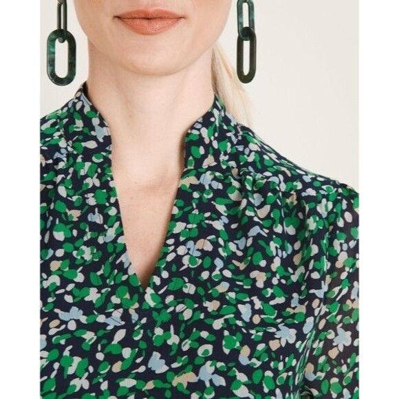 Chicos Abstract Dot Print Blouse Size 3 Womens XL Navy Kelly Semi Sheer Tunic - Picture 4 of 16